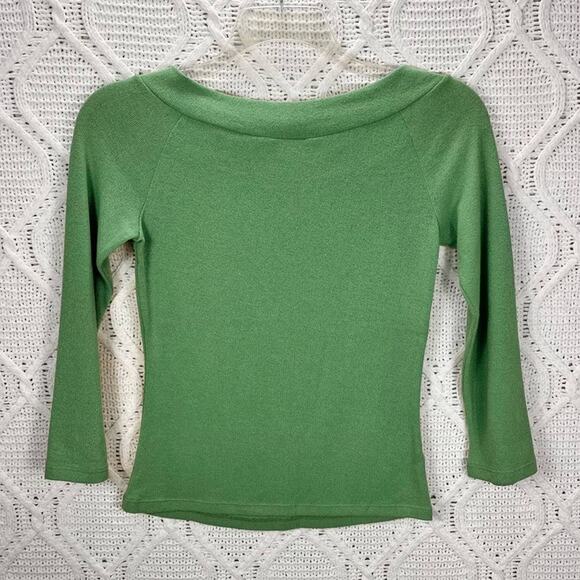 VTG ONE HEART Green Y2K Preppy Boat Neck Bow Coquette 90s Knit Sweater Sz Small - Picture 2 of 5